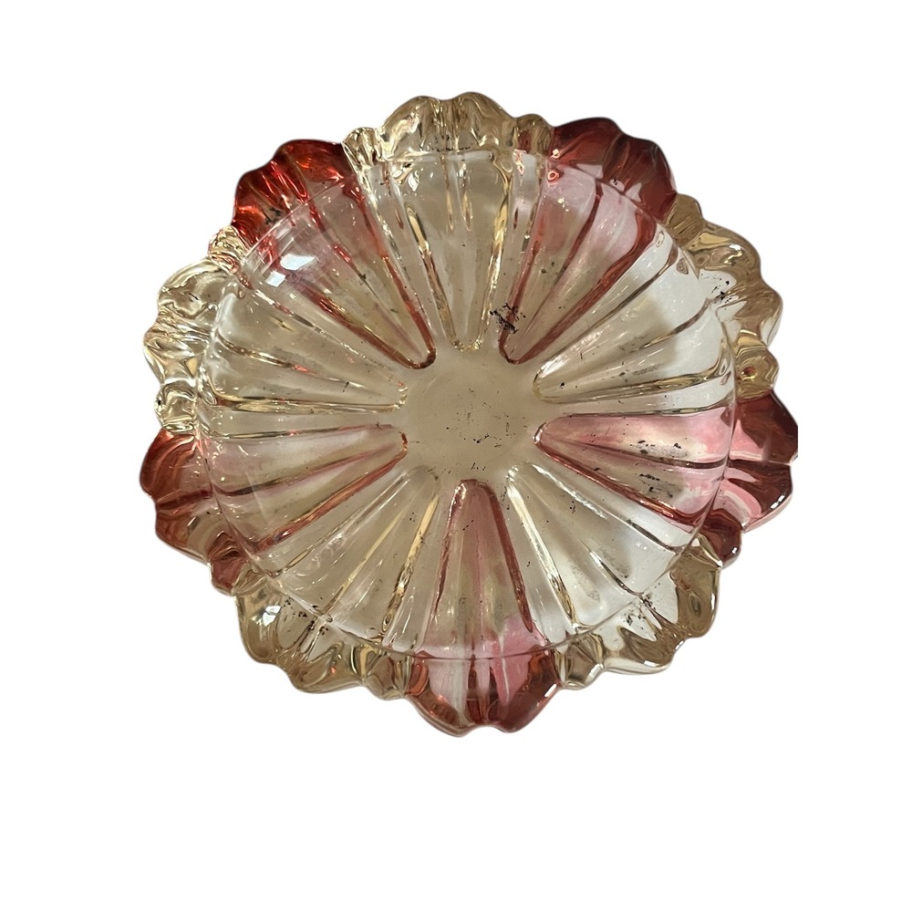 Vintage Pink and Glass unique ashtray trinket 4" diameter